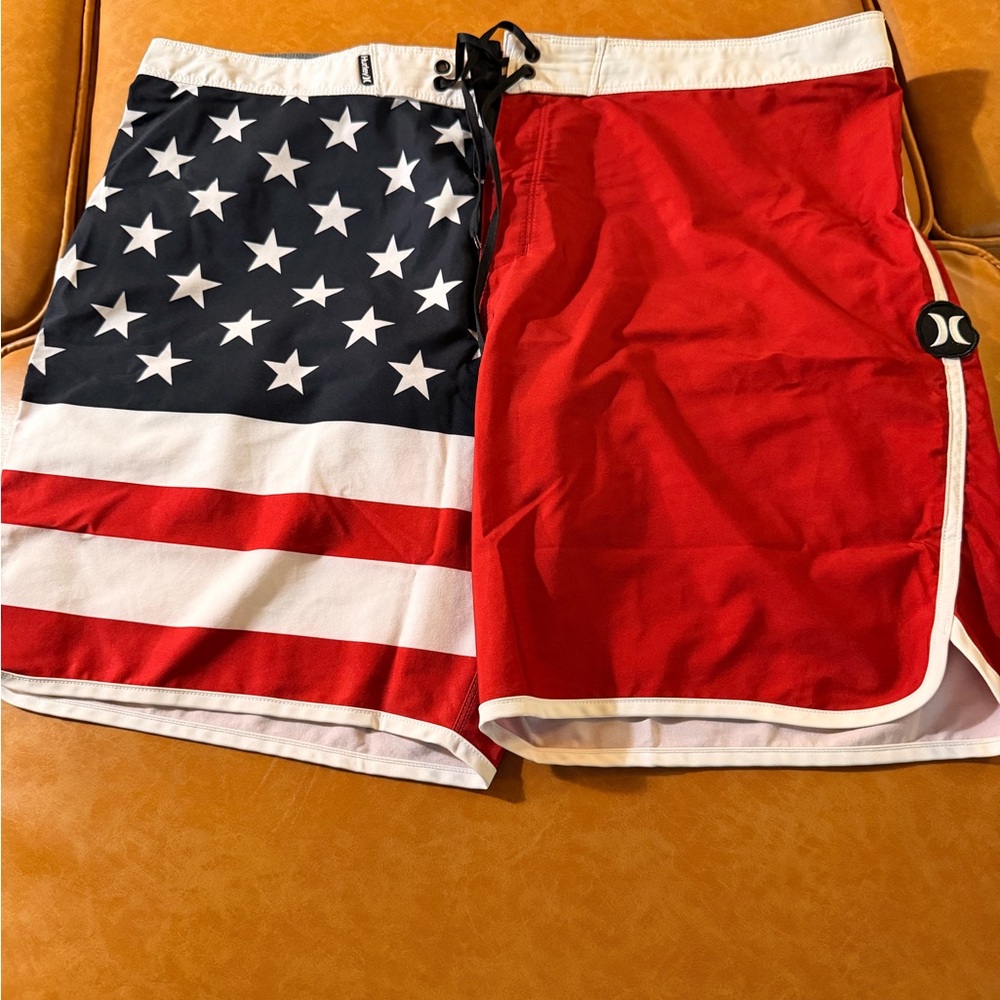 Hurley Men's American Flag Red Swim Trunks